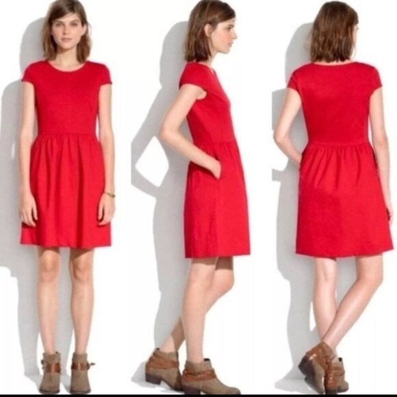 Madewell Screen Play Ponte Dress Cap Sleeve, Red Orange size 4 O13 - Picture 1 of 7